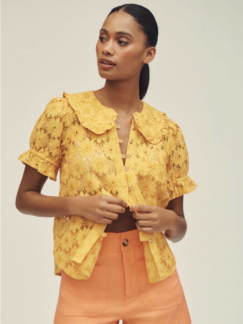 Anthropologie Pilcro Keira Yellow Dried Citrus Floral Daisy Button up BlouseTop